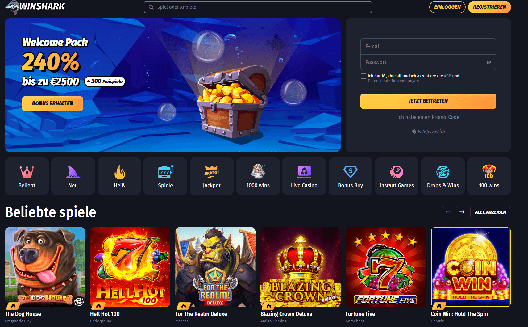 Winshark Casino ohne Einschränkungen